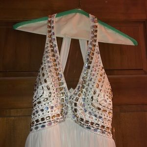 Sequin Hearts Full Length White Sequin Top Dress